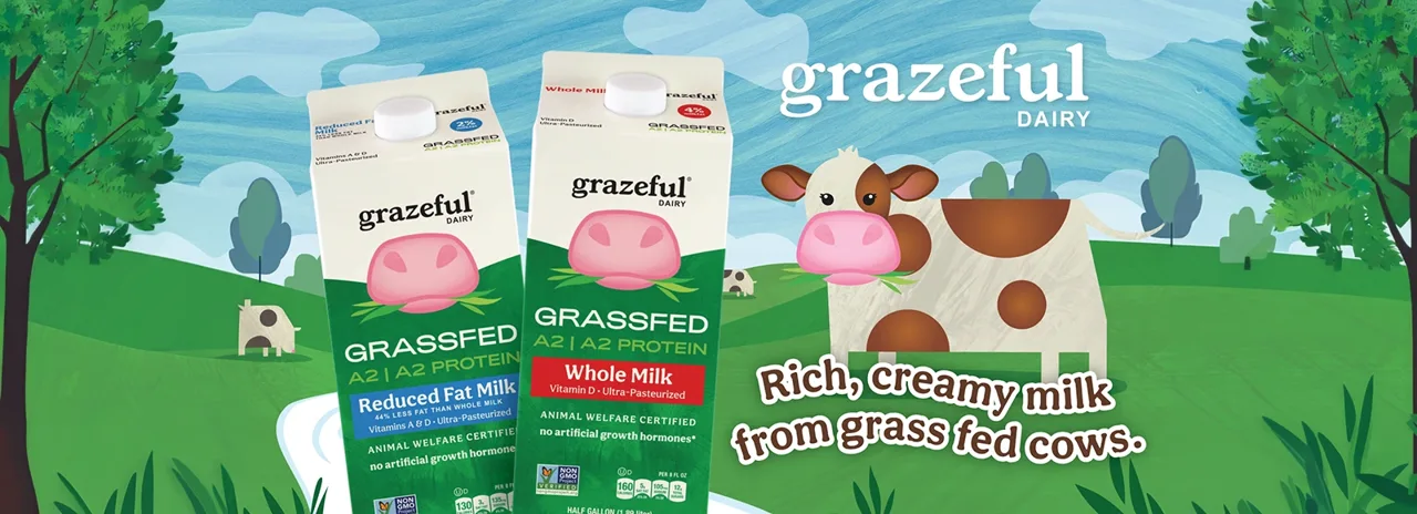 Grazeful Dairy: Rich, creamy milk from grass fed cows.